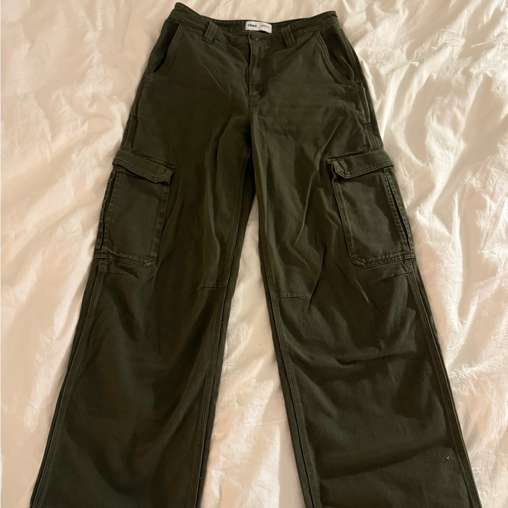 TNA Green Cargo Pants Wide-Leg Utility